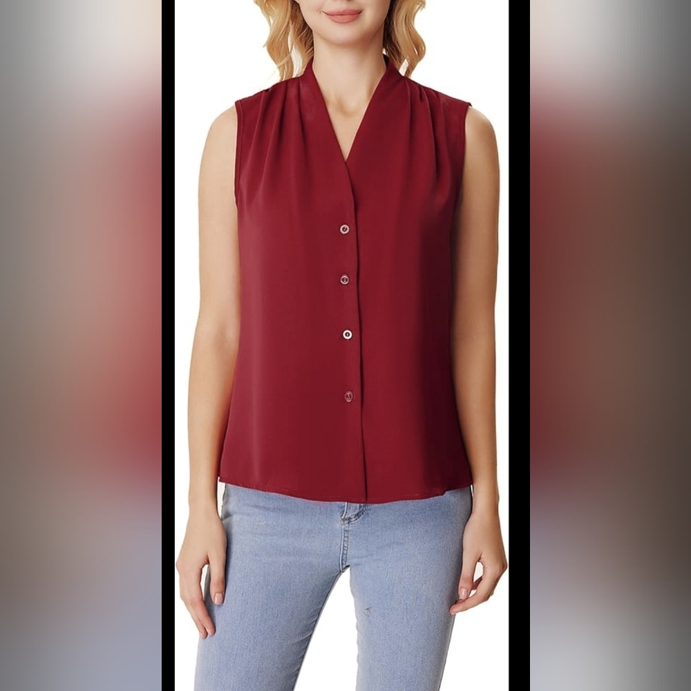 Vanheusen‎ Sleeveless Womens Vest Sz XL Burgundy Button-Up Top Whymsigoth Boho